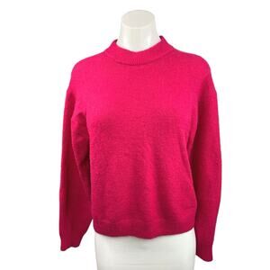 H&M Pink Ribbed Knit Trim Mock Neck Oversized Pullover Sweater Top Size XS